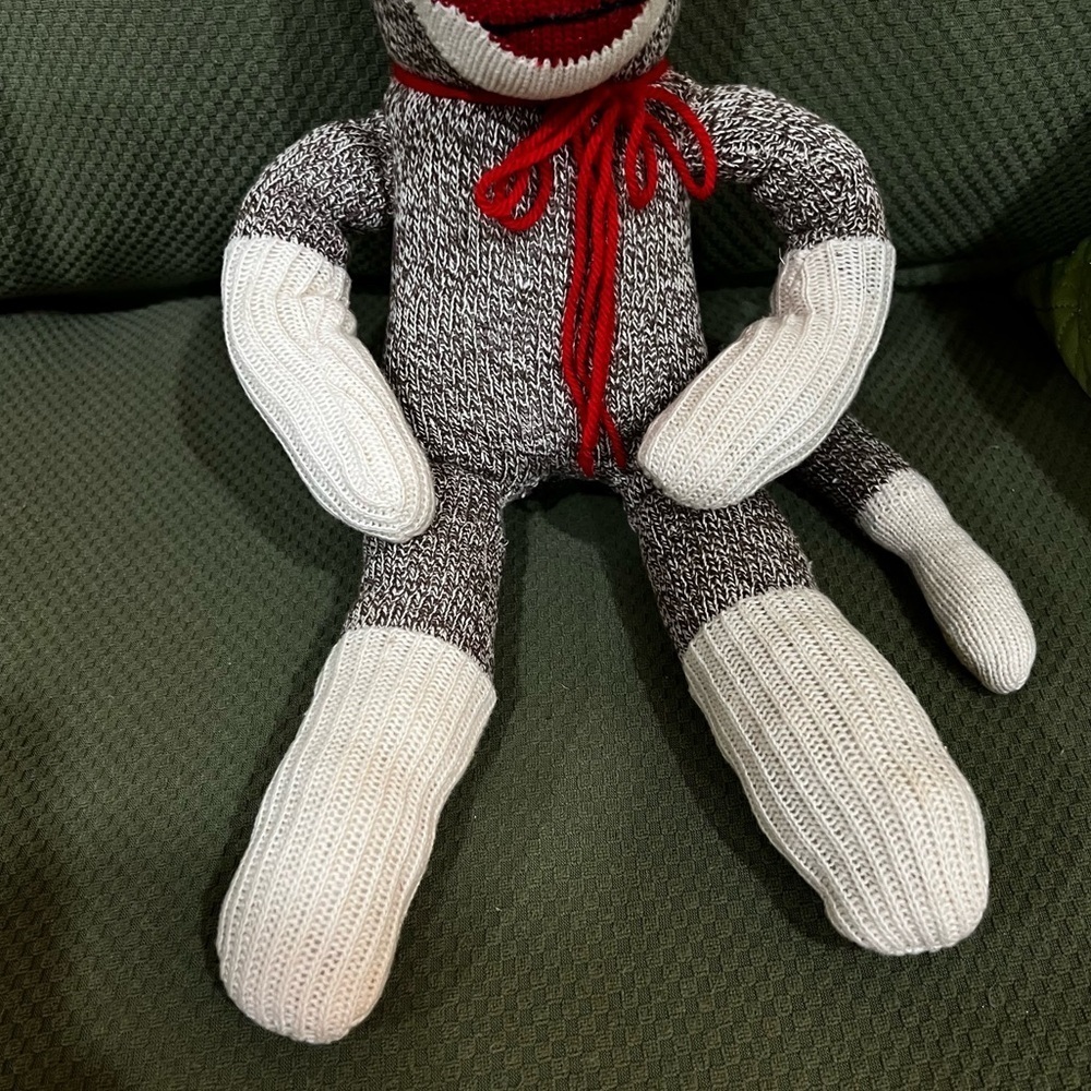 Maxx The Sock Monkey Stuffed Animal Plush Knit Heathered Brown Red Hat - Picture 5 of 7